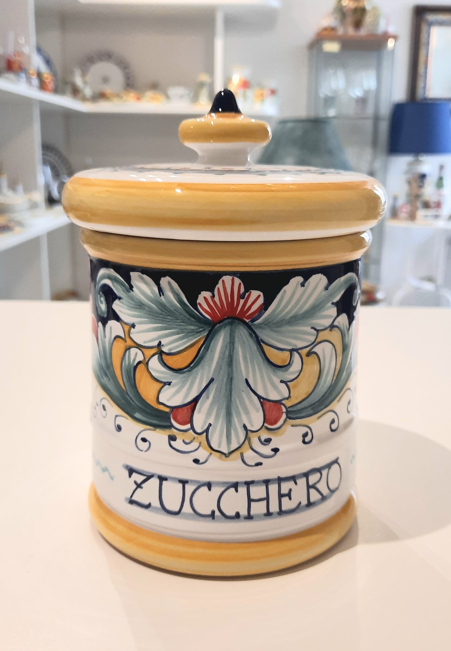 Coppia di Barattoli da cucina cm 15 in ceramica dipinta a mano. Utili ma anche decorativi per la vostra cucina.