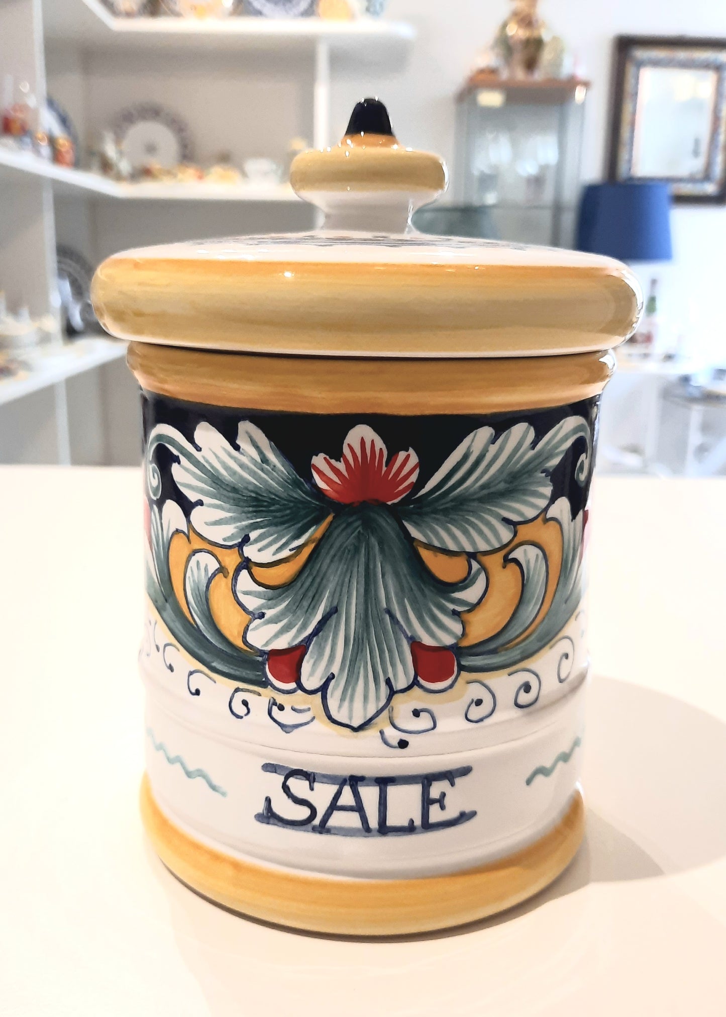 Coppia di Barattoli da cucina cm 15 in ceramica dipinta a mano. Utili ma anche decorativi per la vostra cucina.