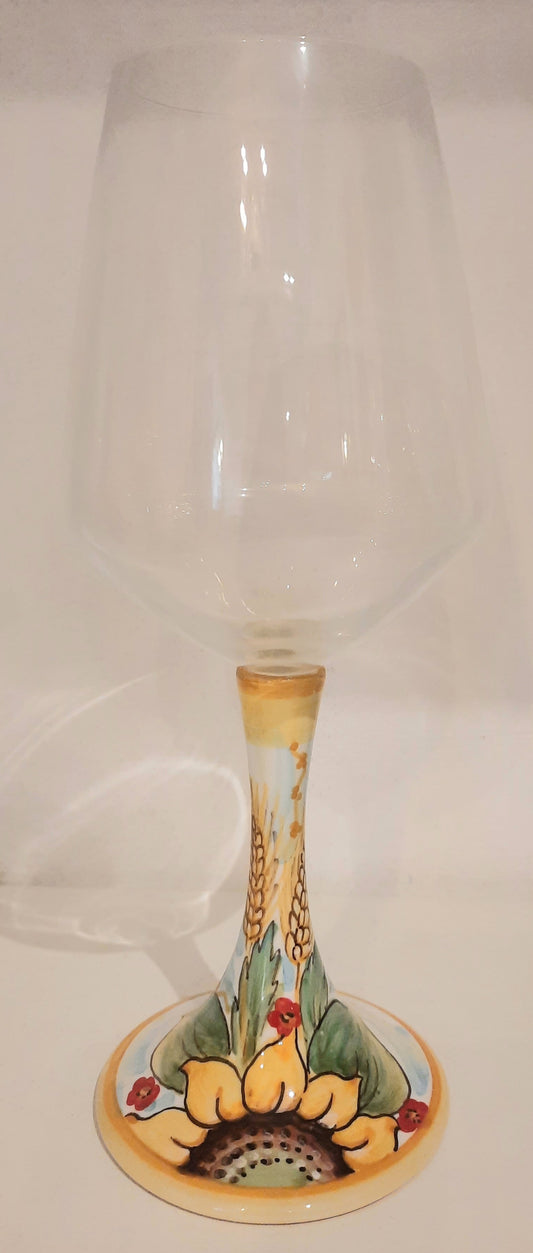 Calice in ceramica 55cl. Piedistallo in ceramica dipinto a mano e calice in vetro cristallino. Una combinazione unica di design e delicatezza