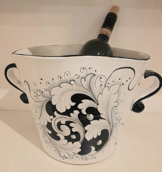 Cestello portaghiaccio in ceramica dipinto a mano con manici per una presa sicura.