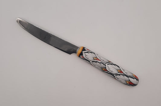 Coltello da tavola Decoro VFN. Manico in ceramica dipinto a mano. Lama in acciaio inox