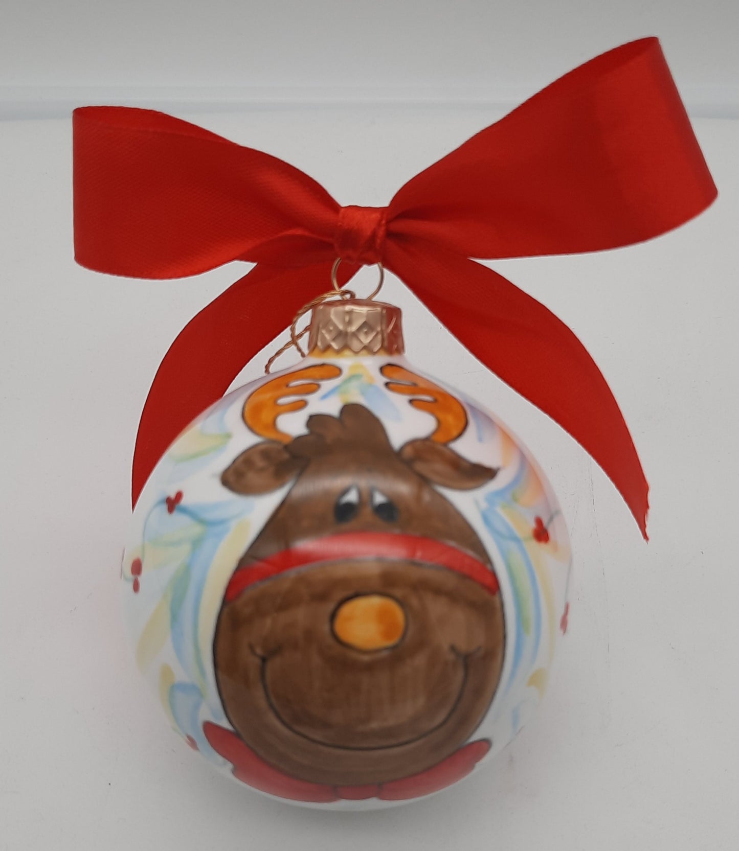 Palla di Natale rotonda cm 8 in ceramica dipinta a mano decoro Renna
