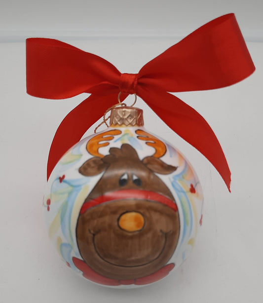 Palla di Natale rotonda cm 8 in ceramica dipinta a mano decoro Renna