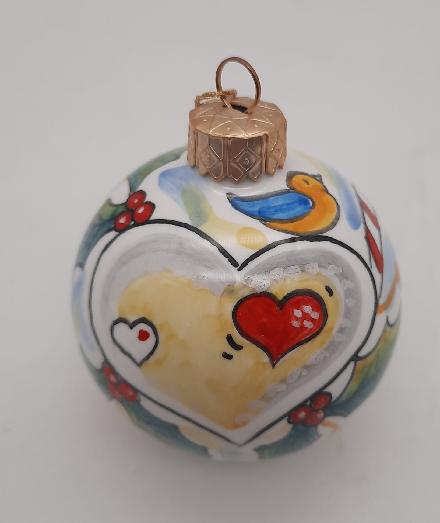 Palla di Natale rotonda cm 6 in ceramica dipinta a mano decoro Natalizio