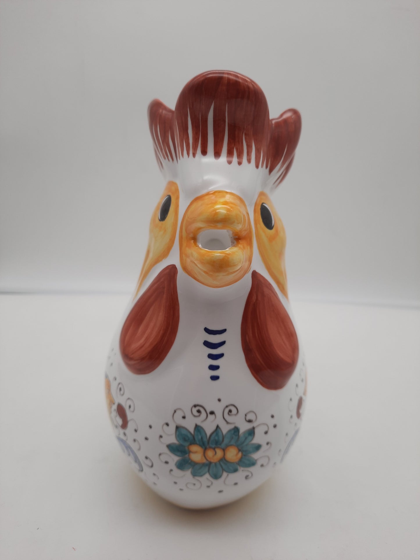 Galletto tradizionale derutese da 1 litro in ceramica dipinto a mano con decoro Raffaellesco.
