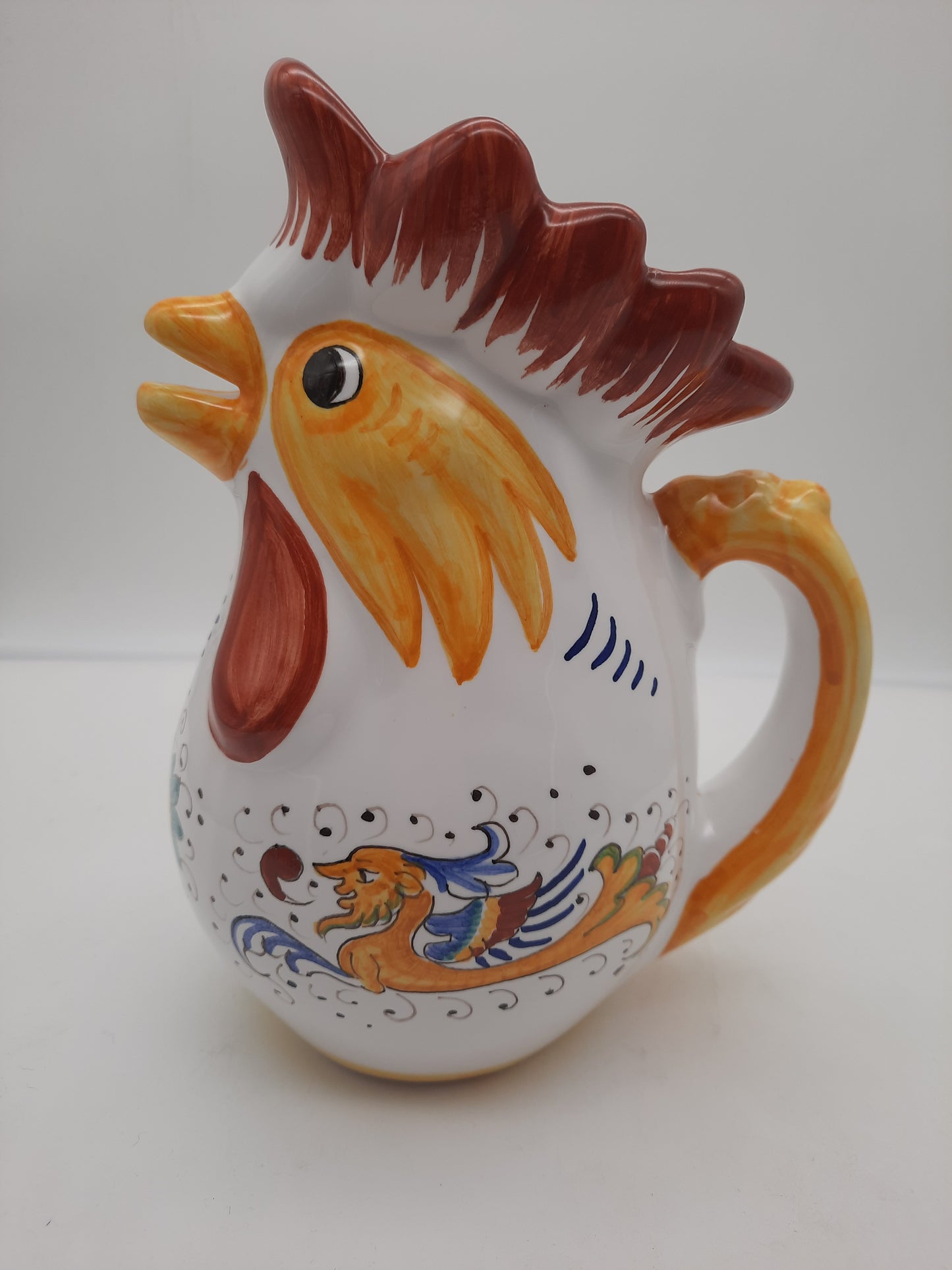 Galletto tradizionale derutese da 1 litro in ceramica dipinto a mano con decoro Raffaellesco.