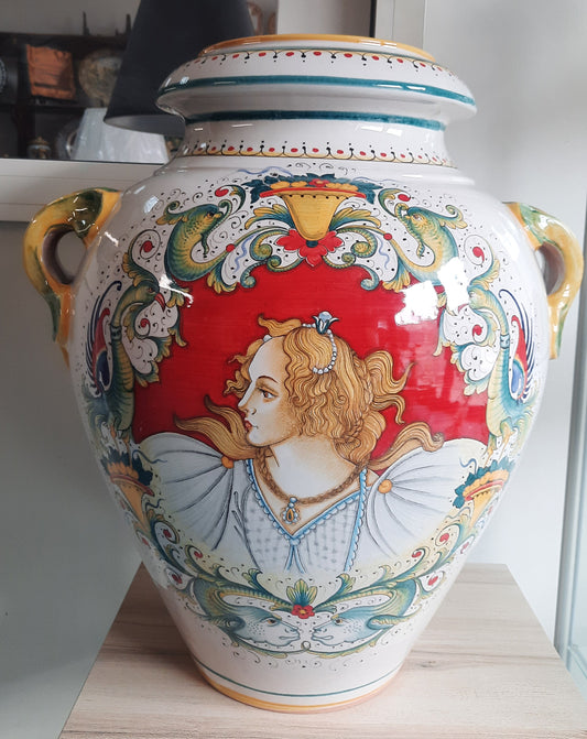 Orcio con manici altezza cm 65 decorato a mano con Figura Classica e grottesche rinascimentali