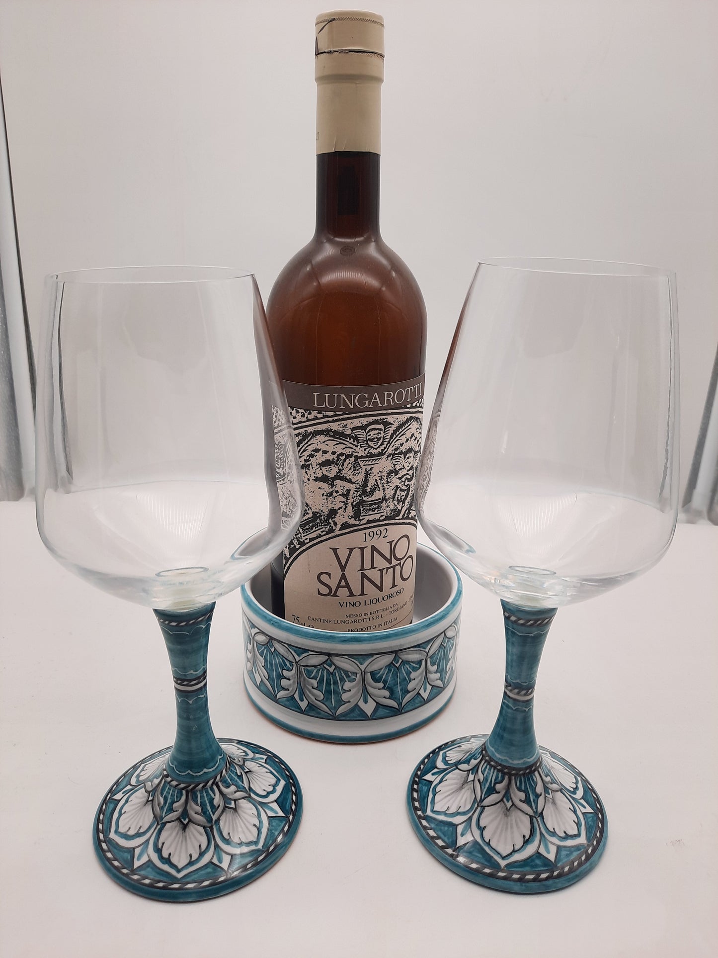 Decoro Vario Geometrico  ianvo e Verde set 2 calici con sottobottiglia