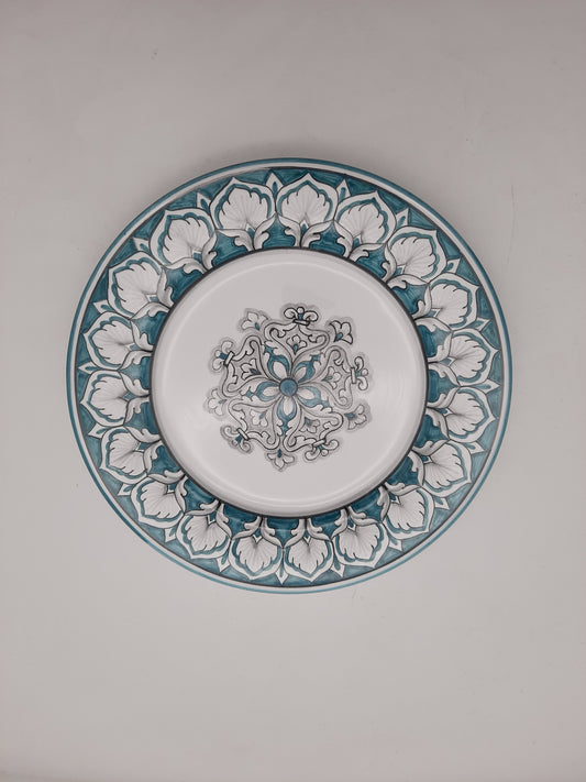 Decoro geometrico Bianco e Verde piatto frutta cm 22