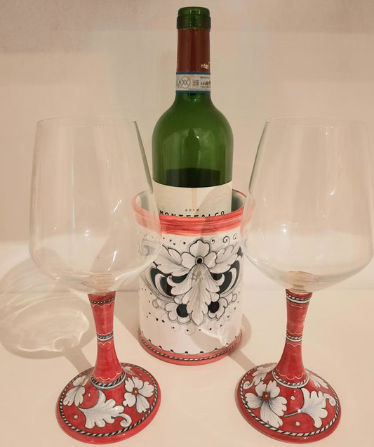 Ceramic goblet with bottle holder
