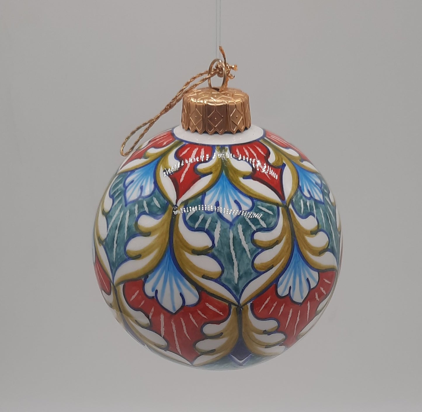 Palla di Natale cm 8 Rotonda in ceramica dipinta a mano.