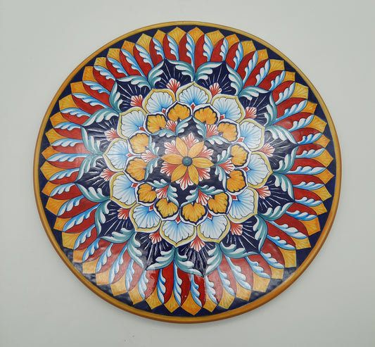 Disco portadolce cm 33 con Vario Geometrico. Dipinto a mano in ceramica ideale come tagliere per affettati e formaggi o dolci