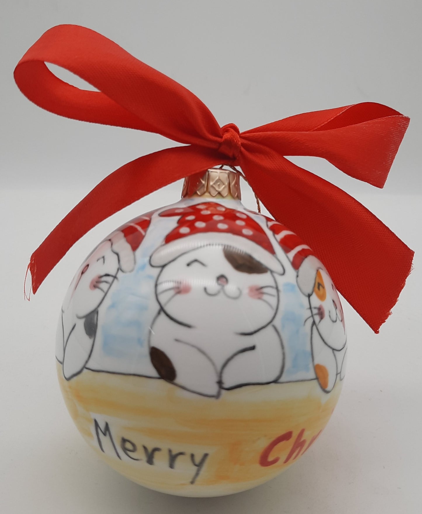 Palla di Natale rotonda cm 8 in ceramica dipinta a mano Decoro Gattini