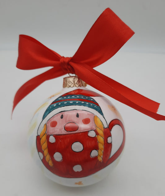 Palla di Natale rotonda cm 8 in ceramica dipinta a mano decoro Elfo