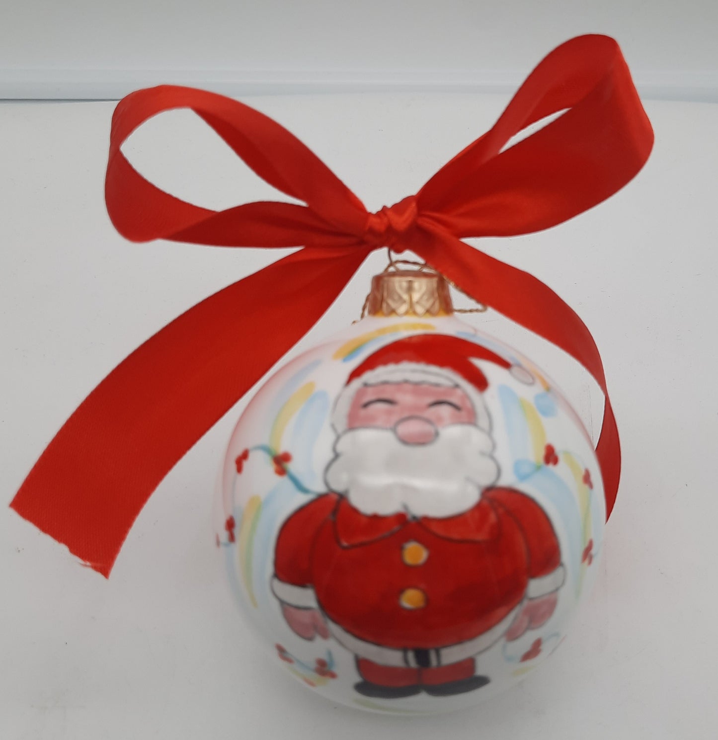 Palla di Natale rotonda cm 8 in ceramica dipinta a mano Decoro Babbo Natale