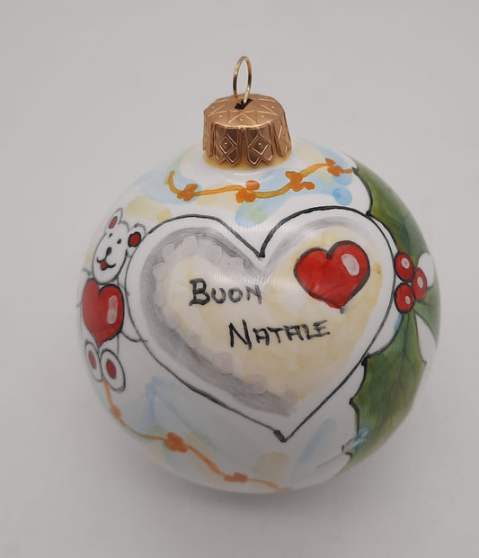 Palla di Natale rotonda cm 9 in ceramica dipinta a mano Decoro Natalizio